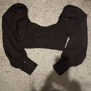 Brown Striped Long Sleeve Crop Top